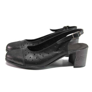 Черни дамски обувки със среден ток, естествена кожа - ежедневни обувки за пролетта и лятото N 100015809