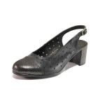 Черни дамски обувки със среден ток, естествена кожа - ежедневни обувки за пролетта и лятото N 100015809