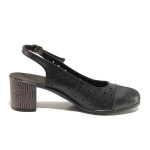 Черни дамски обувки със среден ток, естествена кожа - ежедневни обувки за пролетта и лятото N 100015809