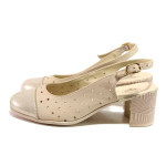 Бежови дамски обувки със среден ток, естествена кожа - ежедневни обувки за пролетта и лятото N 100015808