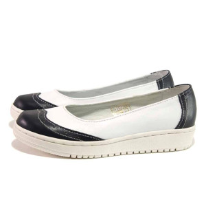 Бели анатомични дамски обувки с равна подметка, естествена кожа - ежедневни обувки за пролетта и лятото N 100015800