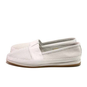 Бели дамски обувки с равна подметка, естествена кожа - всекидневни обувки за пролетта и лятото N 100015789