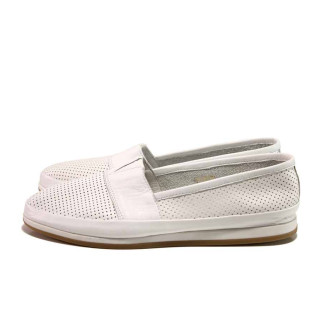 Бели дамски обувки с равна подметка, естествена кожа - всекидневни обувки за пролетта и лятото N 100015789