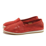 Червени дамски обувки с равна подметка, естествен набук - всекидневни обувки за пролетта и лятото N 100015790