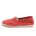 Червени дамски обувки с равна подметка, естествен набук - всекидневни обувки за пролетта и лятото N 100015790