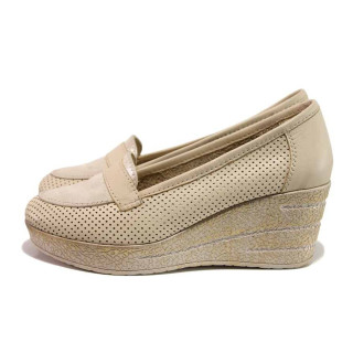 Бежови дамски обувки с платформа, естествена кожа - всекидневни обувки за пролетта и лятото N 100015797
