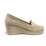 Бежови дамски обувки с платформа, естествена кожа - всекидневни обувки за пролетта и лятото N 100015797