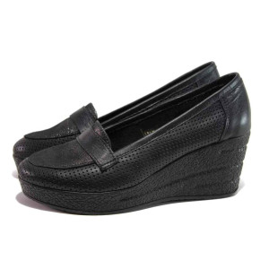 Черни дамски обувки с платформа, естествена кожа - всекидневни обувки за пролетта и лятото N 100015798