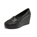 Черни дамски обувки с платформа, естествена кожа - всекидневни обувки за пролетта и лятото N 100015798