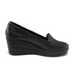 Черни дамски обувки с платформа, естествена кожа - всекидневни обувки за пролетта и лятото N 100015798