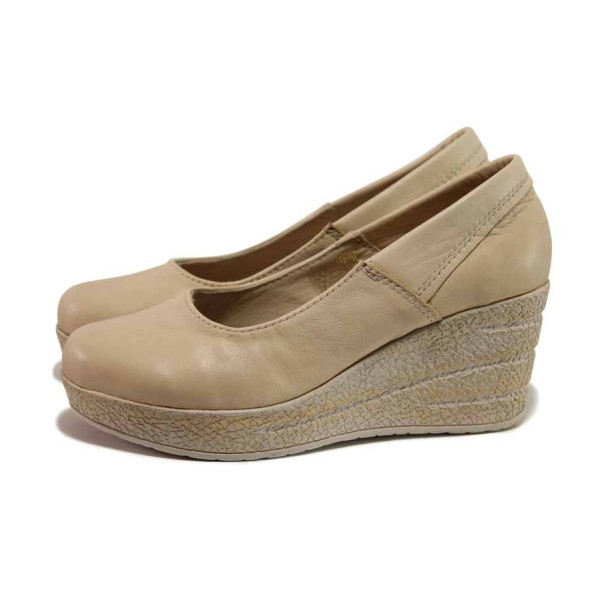 Бежови дамски обувки с платформа, естествена кожа - всекидневни обувки за пролетта и лятото N 100015796