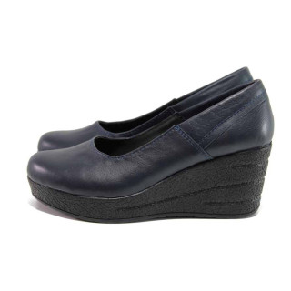 Тъмносини дамски обувки с платформа, естествена кожа - всекидневни обувки за пролетта и лятото N 100015795