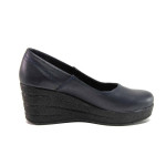 Тъмносини дамски обувки с платформа, естествена кожа - всекидневни обувки за пролетта и лятото N 100015795