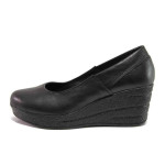 Черни дамски обувки с платформа, естествена кожа - всекидневни обувки за пролетта и лятото N 100015794