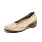 Бежови дамски обувки със среден ток, естествена кожа - ежедневни обувки за пролетта и лятото N 100015813