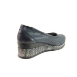 Тъмносини дамски обувки с платформа, естествена кожа - всекидневни обувки за пролетта и лятото N 100015793