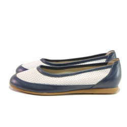 ТъмноСини анатомични дамски обувки с равна подметка, естествена кожа - всекидневни обувки за пролетта и лятото N 100015780