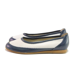 ТъмноСини анатомични дамски обувки с равна подметка, естествена кожа - всекидневни обувки за пролетта и лятото N 100015780