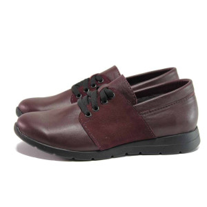 Винени анатомични дамски обувки с равна подметка, естествена кожа и естествена велурена кожа - всекидневни обувки за пролетта и лятото N 100015777