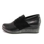 Черни дамски обувки с платформа, естествена кожа и велурена еко-кожа - всекидневни обувки за пролетта и лятото N 100015756