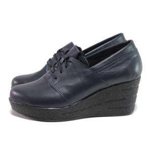 Тъмносини дамски обувки с платформа, естествена кожа - всекидневни обувки за пролетта и лятото N 100015755