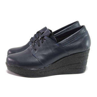 Тъмносини дамски обувки с платформа, естествена кожа - всекидневни обувки за пролетта и лятото N 100015755