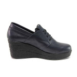Тъмносини дамски обувки с платформа, естествена кожа - всекидневни обувки за пролетта и лятото N 100015755