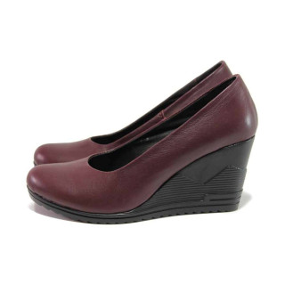 Винени дамски обувки с платформа, естествена кожа - всекидневни обувки за пролетта и лятото N 100015754