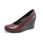 Винени дамски обувки с платформа, естествена кожа - всекидневни обувки за пролетта и лятото N 100015754