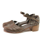 Кафяви дамски обувки със среден ток, естествена кожа - всекидневни обувки за пролетта и лятото N 100015764