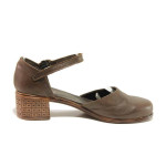 Кафяви дамски обувки със среден ток, естествена кожа - всекидневни обувки за пролетта и лятото N 100015764