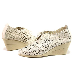 Бежови дамски обувки с платформа, естествена кожа - всекидневни обувки за пролетта и лятото N 100015753