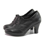 Черни дамски обувки със среден ток, естествена кожа - всекидневни обувки за пролетта и лятото N 100015758