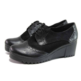 Черни дамски обувки с платформа, естествена кожа и естествена велурена кожа - всекидневни обувки за пролетта и лятото N 100015749