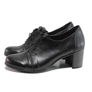 Черни дамски обувки със среден ток, естествена кожа - всекидневни обувки за пролетта и лятото N 100015757