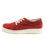 Червени анатомични дамски обувки с равна подметка, естествен велур - всекидневни обувки за пролетта и лятото N 100015768