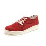 Червени анатомични дамски обувки с равна подметка, естествен велур - всекидневни обувки за пролетта и лятото N 100015768