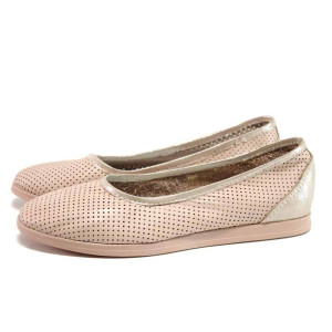 Розови анатомични дамски обувки с равна подметка, естествена кожа - ежедневни обувки за пролетта и лятото N 100015819