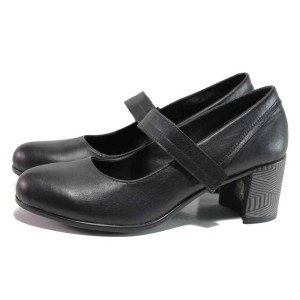 Черни дамски обувки със среден ток, естествена кожа и естествена велурена кожа - ежедневни обувки за пролетта и лятото N 100015830