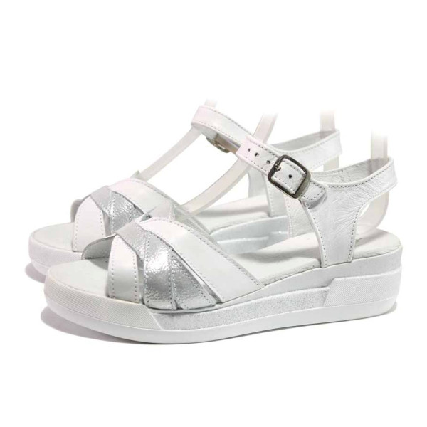 Бели дамски сандали, естествена кожа - ежедневни обувки за пролетта и лятото N 100018577