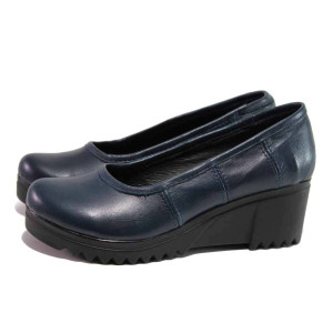 Тъмносини дамски обувки с платформа, естествена кожа - ежедневни обувки за пролетта и лятото N 100015829