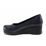 Тъмносини дамски обувки с платформа, естествена кожа - ежедневни обувки за пролетта и лятото N 100015829