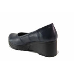 Тъмносини дамски обувки с платформа, естествена кожа - ежедневни обувки за пролетта и лятото N 100015829