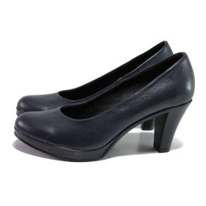Тъмносини дамски обувки с висок ток, естествена кожа - ежедневни обувки за пролетта и лятото N 100015832