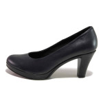 Тъмносини дамски обувки с висок ток, естествена кожа - ежедневни обувки за пролетта и лятото N 100015832