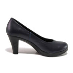 Тъмносини дамски обувки с висок ток, естествена кожа - ежедневни обувки за пролетта и лятото N 100015832