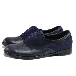 Тъмносини анатомични дамски обувки с равна подметка, естествена кожа и естествена велурена кожа - ежедневни обувки за пролетта и лятото N 100015823