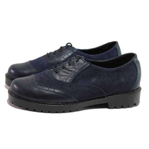 ТъмноСини анатомични дамски обувки с равна подметка, естествена кожа и естествена велурена кожа - ежедневни обувки за пролетта и лятото N 100015824