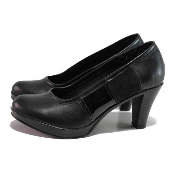 Черни дамски обувки с висок ток, естествена кожа - ежедневни обувки за пролетта и лятото N 100015833