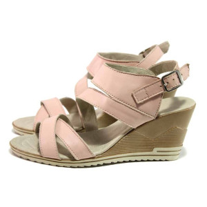 Розови анатомични дамски сандали, естествена кожа - елегантни обувки за пролетта и лятото N 100015894